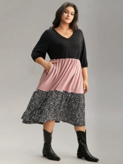 Leopard Colorblock Patchwork Elastic Waist Dress -Bloomchic Shop 842880204 hl