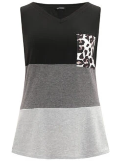 Leopard Contrast Patched Pocket Tank Top -Bloomchic Shop 843005607 hh