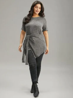 Plain Bowknot Front Heather T-shirt -Bloomchic Shop 843027038 qp