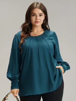 Anti-Wrinkle Solid Pleated Puff Sleeve Button Up Blouse