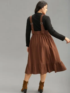 Plain Adjustable Straps Lace Up Ruffle Hem Dress -Bloomchic Shop 843833495 ai