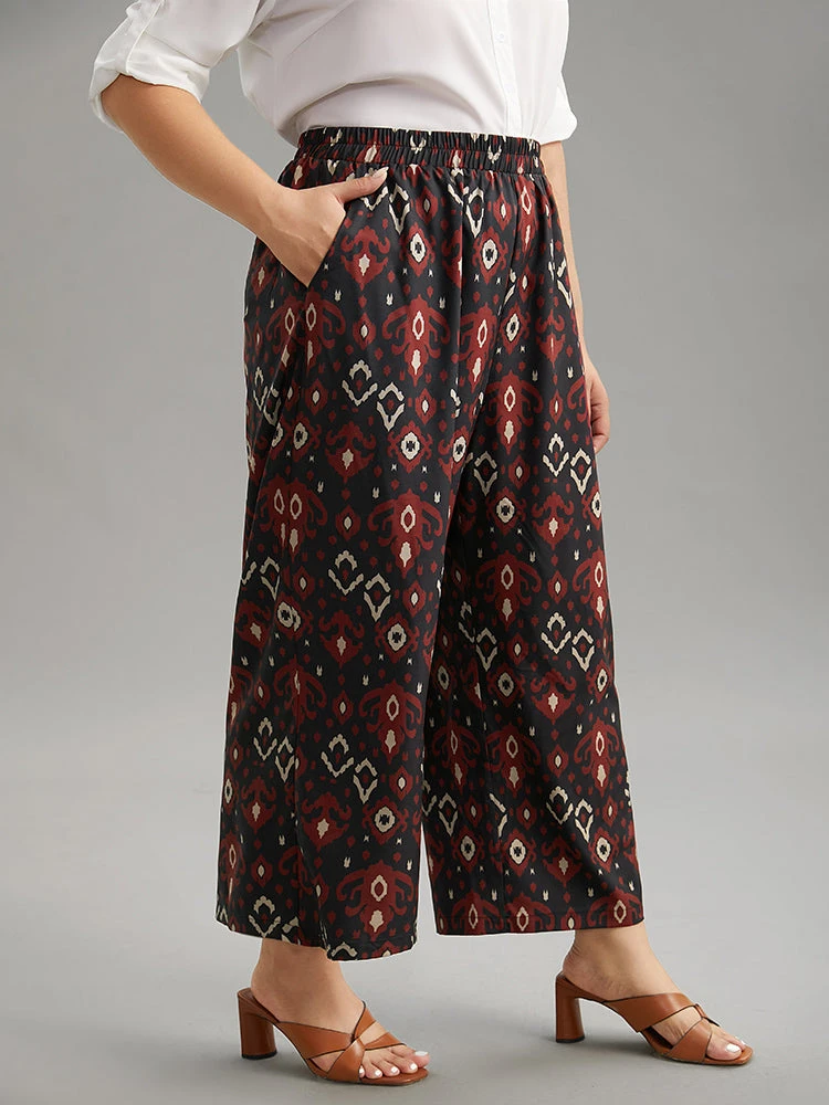 Moroccan Print Elastic Waist Wide Leg Pants 5 Moroccan Print Elastic Waist Wide Leg Pants - Image 3