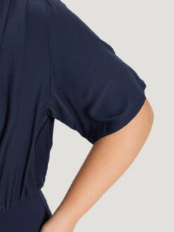 Solid Overlap Collar Pleated Bodysuit -Bloomchic Shop 843977578 ck