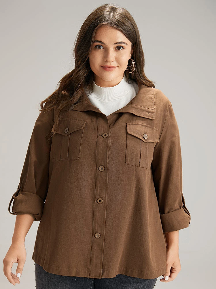 Plain Roll Tab Sleeve Button Down Coat 5 Plain Roll Tab Sleeve Button Down Coat - Image 3