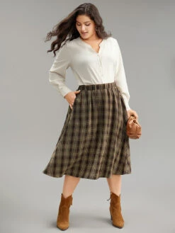 Plaid Print Pocket Elastic Waist Skirt -Bloomchic Shop 844107926 un