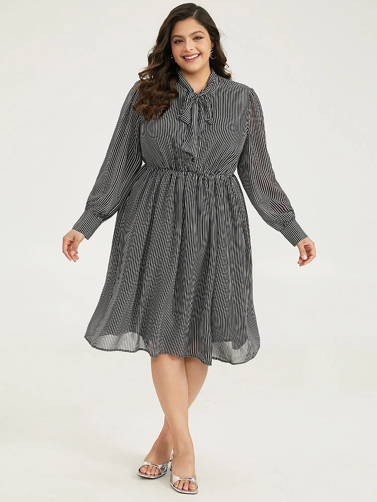 Striped Mesh Elastic Waist Knot Neck Dress 4 Striped Mesh Elastic Waist Knot Neck Dress - Image 2