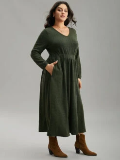 Plain Plisse Elastic Cuffs Midi Dress -Bloomchic Shop 845322904 yx