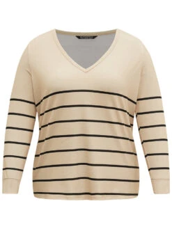 Striped Print V Neck T-Shirt -Bloomchic Shop 846238884 zc