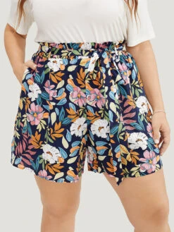 Tropical Print Paperbag Waist Pocket Belt Shorts 16 Tropical Print Paperbag Waist Pocket Belt Shorts -Bloomchic Shop 847084420 fo