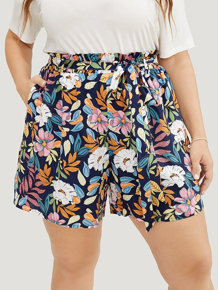 Tropical Print Paperbag Waist Pocket Belt Shorts 7 Tropical Print Paperbag Waist Pocket Belt Shorts - Image 5