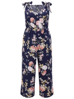 Floral Belt Pocket Knot Shoulder Jumpsuit -Bloomchic Shop 847295007 va