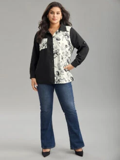 Silhouette Floral Print Twill Shirt Collar Contrast Blouse 14 Silhouette Floral Print Twill Shirt Collar Contrast Blouse -Bloomchic Shop 849370773 uu