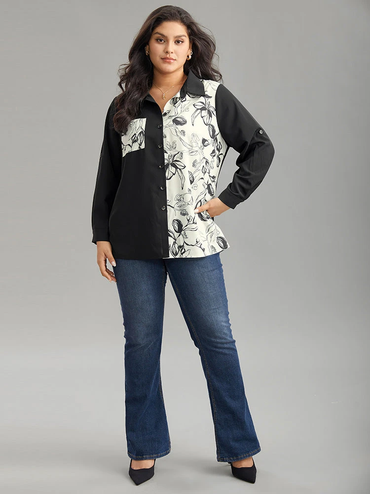 Silhouette Floral Print Twill Shirt Collar Contrast Blouse 6 Silhouette Floral Print Twill Shirt Collar Contrast Blouse - Image 4