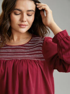 Contrast Trim Plicated Detail Flutter Sleeve Blouse -Bloomchic Shop 849521385 nt