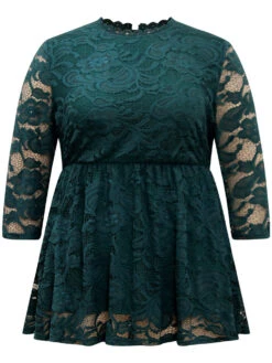 Lace Patchwork Mesh Elastic Waist T-shirt -Bloomchic Shop 850494219 eh