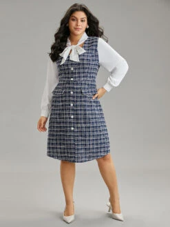 Plaid Patchwork Pocket Button Detail Ties Dress -Bloomchic Shop 851247204 oy