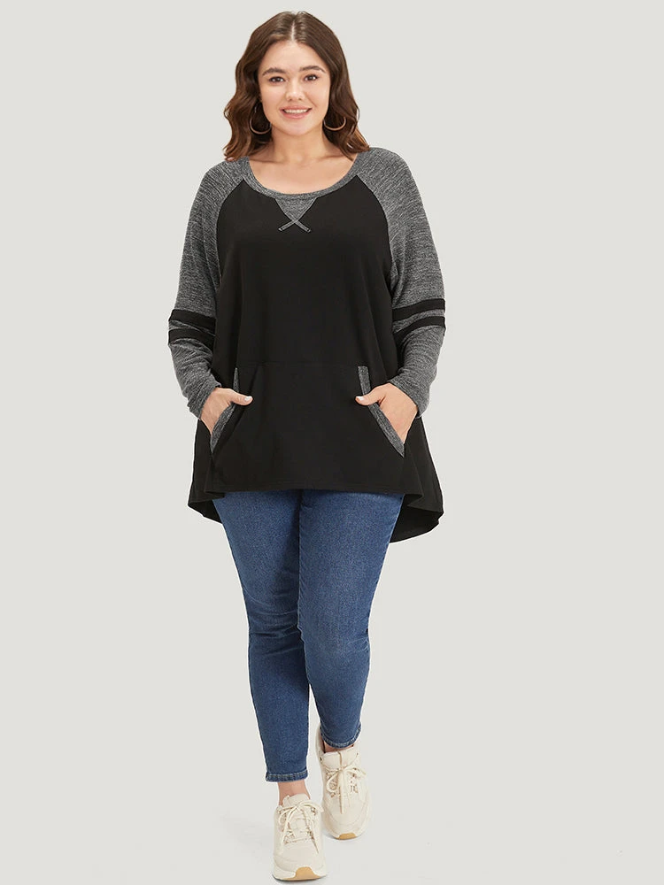 Striped Contrast Pocket Raglan Sleeve High Low Hem Sweatshirt 21 Striped Contrast Pocket Raglan Sleeve High Low Hem Sweatshirt - Image 19