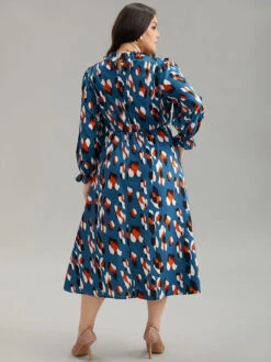 Allover Print Stand Collar Pocket Ruffles Dress -Bloomchic Shop 852099065 aw