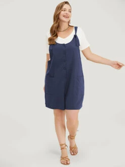 Solid Pocket Button Detail Knot Shoulder Overall Romper -Bloomchic Shop 852164804 hv 4a1fe7c2 c744 44ba a6f9 91b2c2970bb8