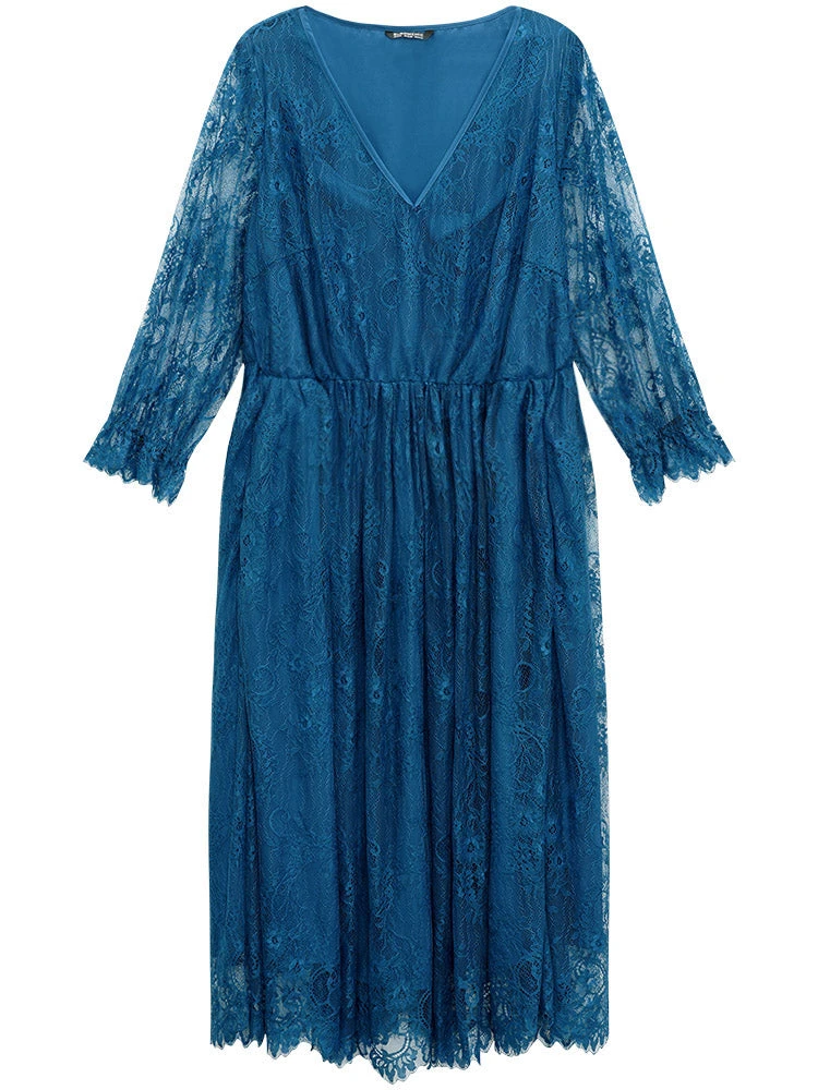 Plain Crochet Lace Mesh Elastic Waist Dress 9 Plain Crochet Lace Mesh Elastic Waist Dress - Image 7