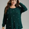 Plain Rib Knit Pearl Beaded Sweatshirt 1 Plain Rib Knit Pearl Beaded Sweatshirt -Bloomchic Shop 853833388 ay