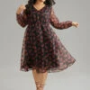 Floral Mesh Elastic Waist Lantern Sleeve Dress -Bloomchic Shop 853874771 rt