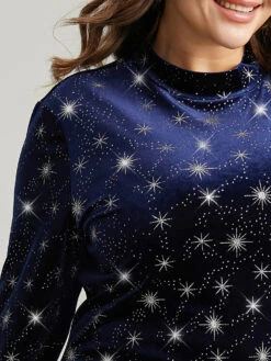 Star Glitter Mock Neck T-shirt -Bloomchic Shop 856217228 ca