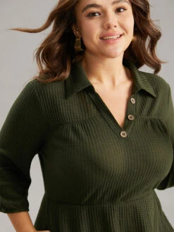 Waffle Knit Button Detail Lapel Collar Dress 10 Waffle Knit Button Detail Lapel Collar Dress -Bloomchic Shop 856337247 kt