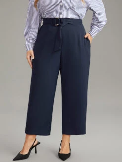 Plain Buckle Detail Bowknot Pocket Pants -Bloomchic Shop 856745874 rd