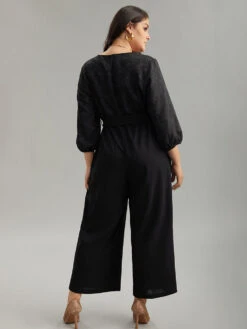 Plain Textured Belted Wrap Jumpsuit -Bloomchic Shop 85696744 jy