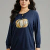 Round Neck Pumpkin Print Sweatshirt 2 Round Neck Pumpkin Print Sweatshirt -Bloomchic Shop 85719510 bk