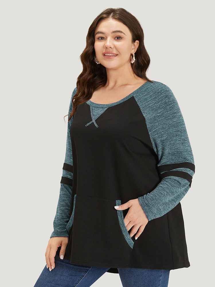 Striped Contrast Pocket Raglan Sleeve High Low Hem Sweatshirt 14 Striped Contrast Pocket Raglan Sleeve High Low Hem Sweatshirt - Image 12