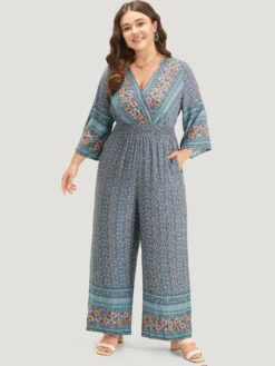 Floral Print Shirred Overlap Collar Jumpsuit -Bloomchic Shop 858831968 lz 2da6288a 21dc 402a 9139 296cbcf9cd76