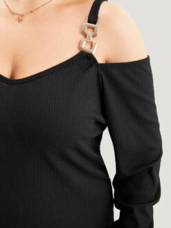 Plain Rib Knit Metal Detail Cami Dress -Bloomchic Shop 859250526 da