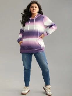 Ombre Striped Kangaroo Pocket Hooded Sweatshirt -Bloomchic Shop 860083128 xv