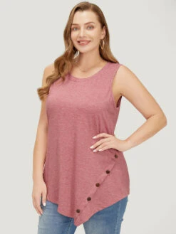 Plain Asymmetrical Hem Button Detail Tank Top -Bloomchic Shop 860528403 pa f8e2a516 97e7 4749 885e e4bc04407d6e