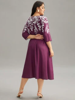 Silhouette Floral Print Elastic Waist Dress -Bloomchic Shop 860791836 xo