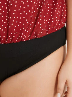 Polka Dot Elastic Waist Plicated Detail Ruffle Sleeve Bodysuit -Bloomchic Shop 861001892 am