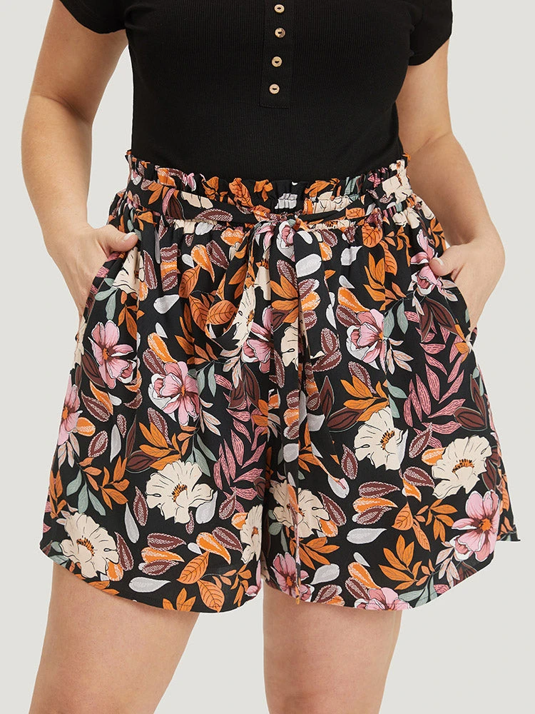 Tropical Print Paperbag Waist Pocket Belt Shorts 9 Tropical Print Paperbag Waist Pocket Belt Shorts - Image 7
