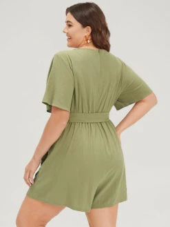 Plain Pocket Belted Button Through Jumpsuit -Bloomchic Shop 86303605 vy