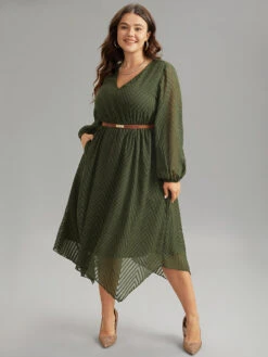 Plain Textured V Neck Hanky Hem Dress 19 Plain Textured V Neck Hanky Hem Dress -Bloomchic Shop 86350326 qr