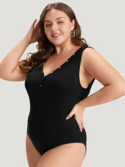 Supersoft Essentials Plain Rib Knit Button Detail Tank Bodysuit -Bloomchic Shop 864194627 bt