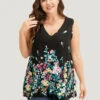 Floral Print V Neck Sleeveless Tank Top -Bloomchic Shop 86464284 pn