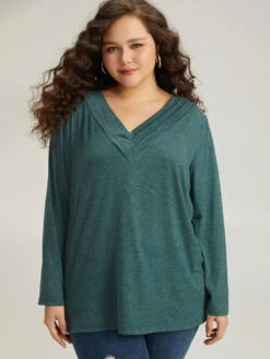 Plain Heather Pleated V Neck T-shirt -Bloomchic Shop 864934374 tg 24d41498 59e4 4f27 8a18 d49e710a640b