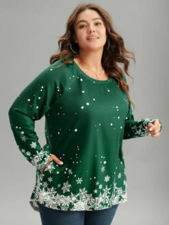 Christmas Snowflake Raglan Sleeve High Low Hem T-shirt -Bloomchic Shop 866219499 cy