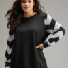 Geometric Patchwork Round Neck Sweatshirt -Bloomchic Shop 866786338 oj
