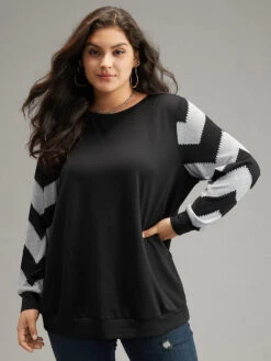 Geometric Patchwork Round Neck Sweatshirt