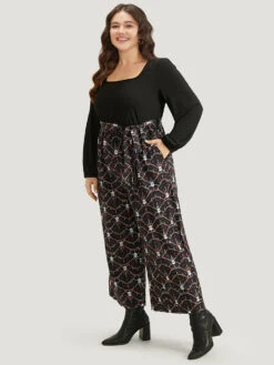 Halloween Skull Print Patchwork Belted Jumpsuit -Bloomchic Shop 867510452 gh