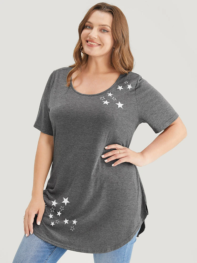 Star Print Split Arc Hem T-shirt 6 Star Print Split Arc Hem T-shirt - Image 4