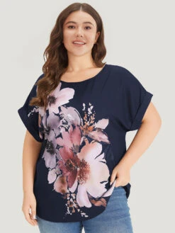 Floral Print Crew Neck Roll Dolman Sleeve Blouse -Bloomchic Shop 868207698 pv 4c6370f7 6b51 48a2 9f78 09ff37497183